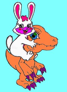  White Rabbit riding on his friend Agumon by dgfkshfljf