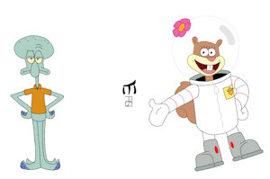 Squidward and Sandy by Amidnarasu