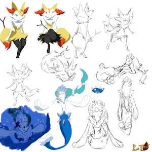 Doodles of Braixen & Primarina by Ratteu