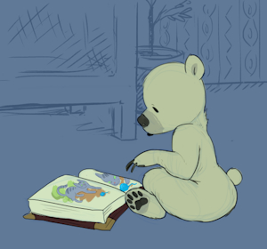ash enjoys a picture book by ashbear