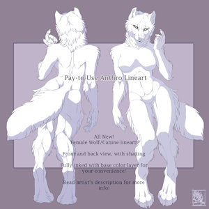 [Pay2Use]: Female anthro wolf lineart by T0xicEye