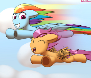 RD and Scoots Flying by GalacticHam