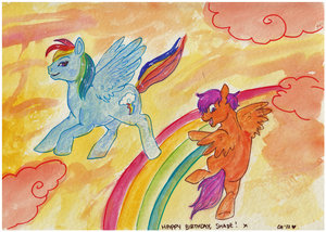 Scoots' Flying Lesson by antlercat