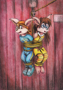 Young Rabbits tied up and suspended at an old barn by JP5Bellflower