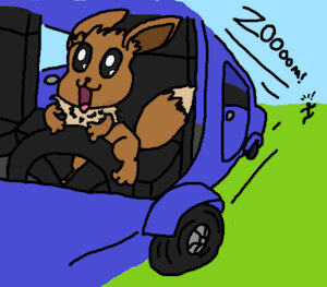 Eeevee driving a car req by FloppyPony