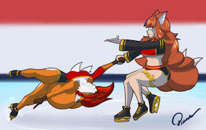 Akagi ice skating with Aeril by Sylia