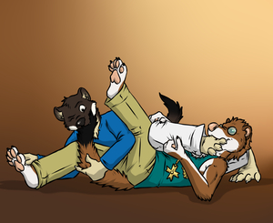 Wrǽstliende Weslan / Wrestling Weasels by weosule