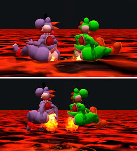 Yoshi's and Boshi's Butts on fire by KaneBrentKoopa