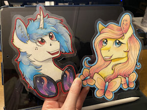 Traditional Badges Fluttershy Vinyl Scratch by BasketCaseyArt