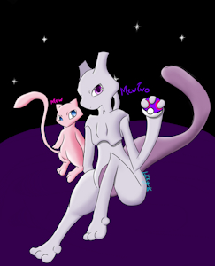 Mew and Mewtwo by lukkenlk