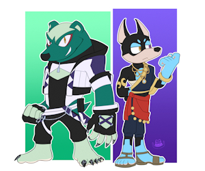 Commission: Vetra the Honey Badger and Writ the Doberman by BoyHowdyArt