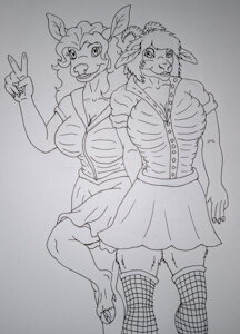 Lineart of Doe and Goat by draftatheart