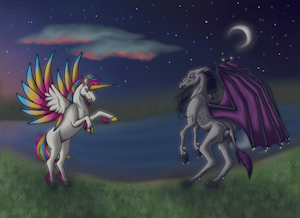 Unicorn and Thestral - Commission by NightWolf714