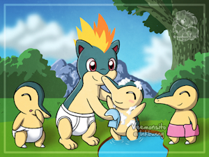 [Commission] Cyndaquils Bath Time by Veemonsito