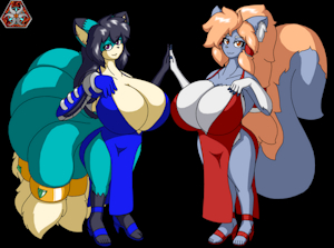 Katheron and Viki in Red and Blue by MisutaaHakkusuueru