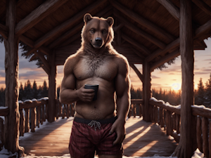 Log Cabin Bear by Logically