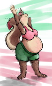 the squirrel, she stretch by tossit