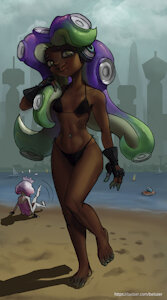 Marina with Pearl on the Beach - Splatoon by Beitaier