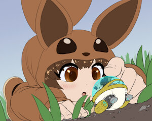 Eevee finds a strange pokemon by AlloyRabbit