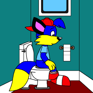 Alex the Fox sitting on the toilet in sleeper train by CartoonFoxArt2002