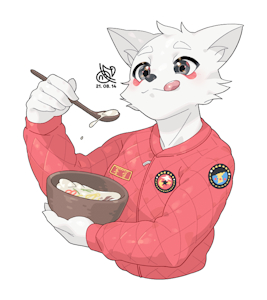 Eating Tteokguk with a spoon. by Doronyong
