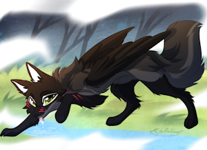 Beowulf drinking from a forest stream by phoenixmaster