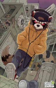 Rocket Raccoon Strolling through the City by Cregon
