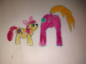 DogBloom sniffing towards Big Mac's rear by Nebbie