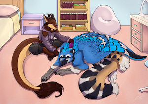 Max brushing Cadence's feathers - Commissioned by Sergeanthax by Natt333