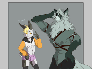 Femboy bunny and dominant wolf by HiSpritezzz