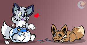 Ricky and plushie eevee poke-card battle by Flyman53