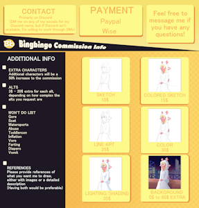 Commission sheet (Drawing/Animation) by Bingbingo