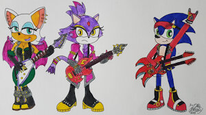 Sonic, Rouge and Blaze as the 3 rockstars by Furryfanzety