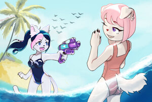 furry girls on the beach by c2h5onSin