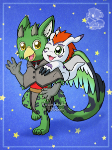 [Commission] Jaye Ventus and Gomamon by Veemonsito