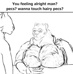 pecs? wanna touch hairy pecs? by FeralClawArt