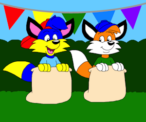 Alex and Billy in the Potato Sack Race by CartoonFoxArt2002
