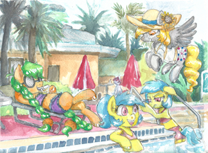 Mare Fair Mascots at the pool by ButtercupSaiyan