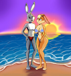 [Request] Bugs and Lola at beach by ZuenUrDraws