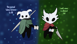 Hollow bois filling their journal by SchattenFlamme