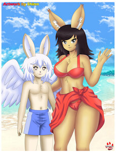 Mother and son on the beach by JayBunny