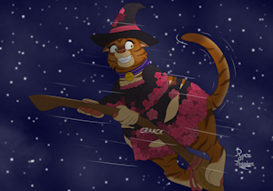 Fat cat on a broomstick [COMMISSION] by PlaceOfTheodore