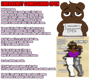 EMERGENCY COMISSOINS OPEN PLEASE SHARE! by chonkyburr