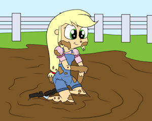 Applejack messes her diaper in the mud by mucky