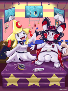 Frolicking with the Fun Manager - Jirachi & Emolga by Mewscaper