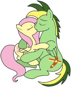 Fluttershy And Didgeree sharing a kiss by Didgeree