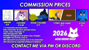 Commission Prices 2026 by AcidSkunkWolf