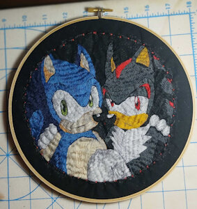 Sonic & Shadow: Custom Satin-Stitch Embroidery by sonicremix