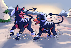 Hell dog bros in enjyoing winter by LunarTurtle