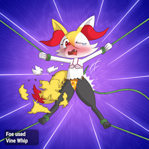 Scarlet attacked by a Grass-type attack by PonPonTheDreambunny